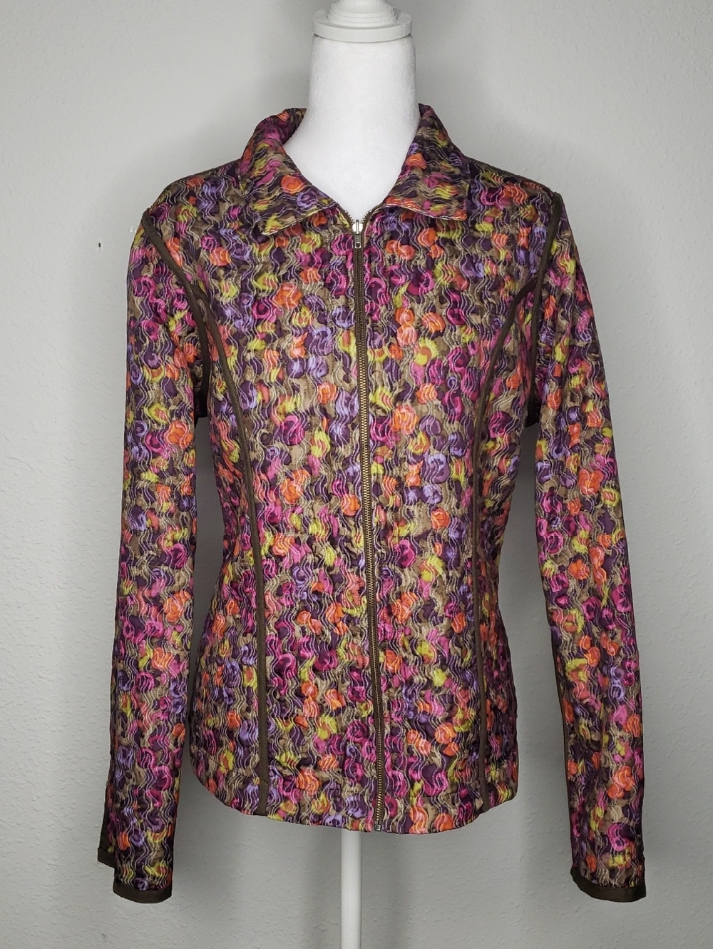 Vintage Patchwork Reversible Front Zip Floral Boho Jacket Cottagecore Grannycore